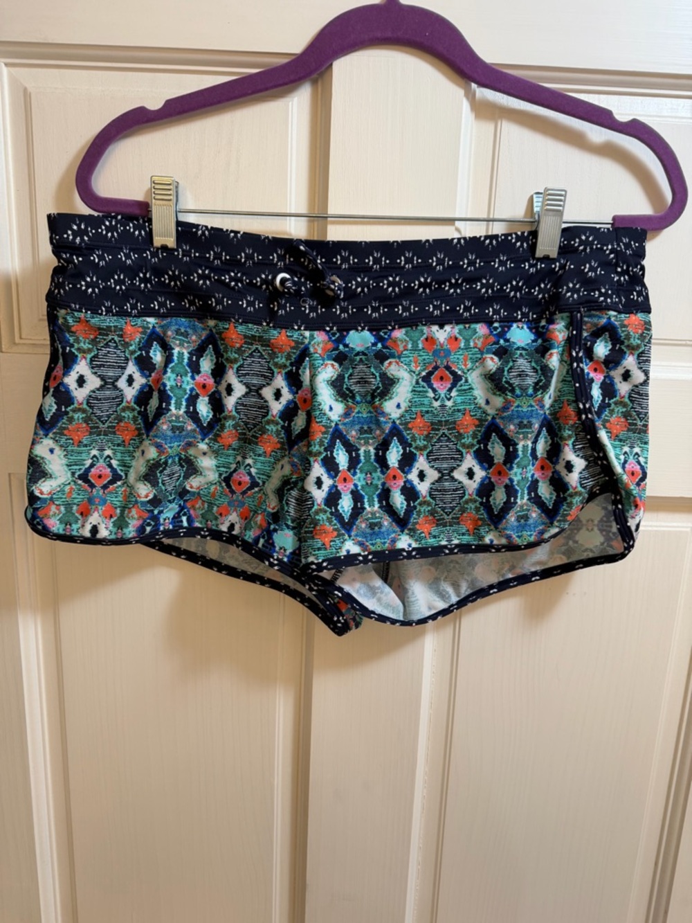 Athleta Navy Multi Ikat Print Swim Shorts